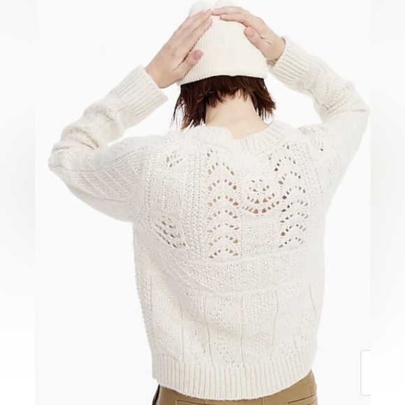J. CREW CABLE KNIT FISHERMAN ALPACA BLEND TEXTURED WHITE CREWNECK SWEATER SZ L - Picture 10 of 11